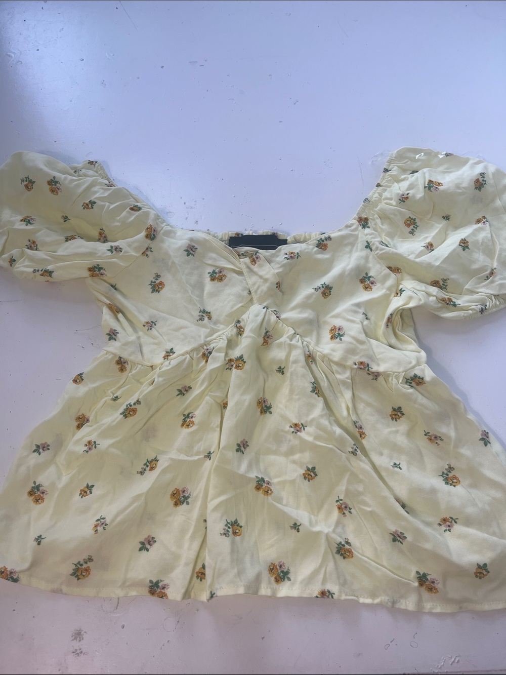 Polly & Esther Small Yellow Floral Print Off the Shoulder Puff Sleeve Blouse